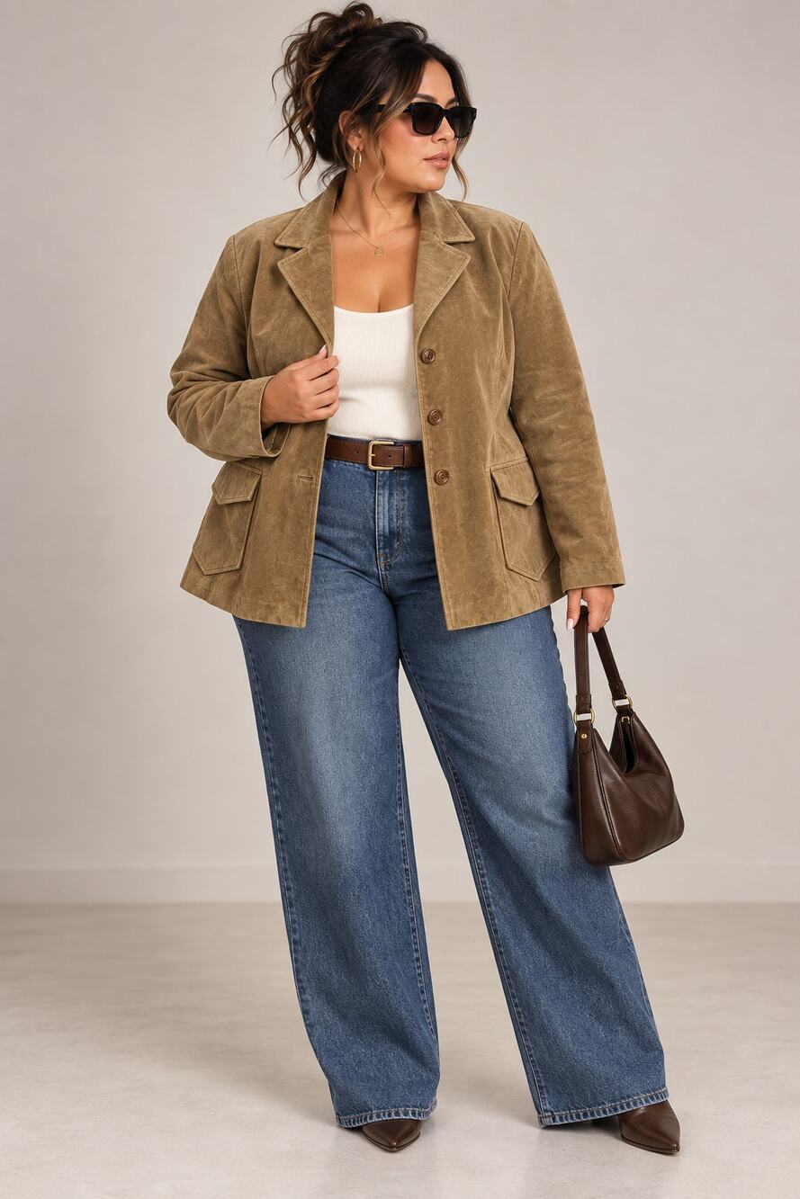 Metro Style Suede Leather Jacket 22W Brown Tan Blazer Plus Size NWT Vintage